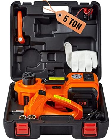 VEVOR Electric Car Jack, 5 Ton/11023 LBS Hydraulic Jack Lift with Electric Impact Wrench, Built-in Inflatable Pump, and LED Light for SUV MPV Sedan Truck Change Tires Garage Repair