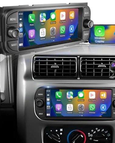 For Jeep Wrangler Radio 2003 2004 2005 2006, Grand Cherokee Radio 1999-2004, Dodge Ram 1500/2500/3500 Radio 2002-2005 Grand Caravan 2001-2007, Chrysler Car Stereo 6.8inch Wireless Carplay Android Auto