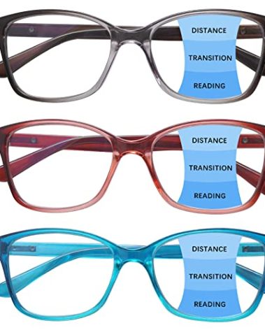 STASTEND 3 Pack Progressive Multifocus Reading Glasses Blue Light Blocking Multifocal Readers for Women Men with Spring Hinge (Multicolor-1, 1.75, x)