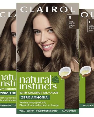 Clairol Natural Instincts Demi-Permanent Hair Dye, 6 Light Brown Hair Color, Pack of 3