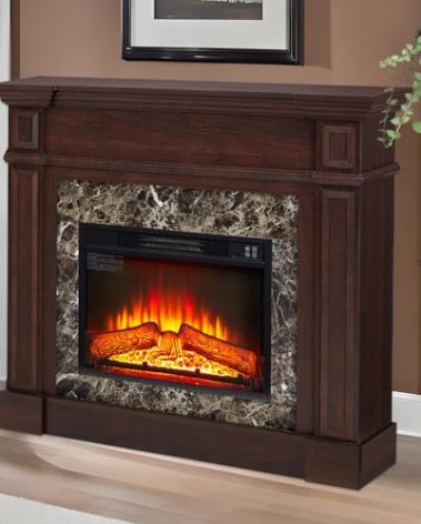 46" W Large Electric Fireplace with Mantel, 40" H Tall Fireplace TV Stand, Freestanding Electric Fireplaces Cabinets Adjustable 3D Flame, Farmhouse Fire Place Mantel for Living Room, TV (Walnut)