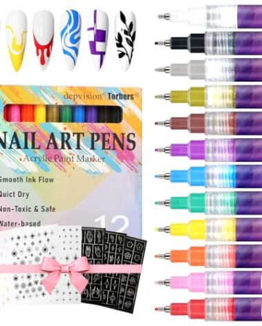 Nail Art Markers Set Nail Art Pens Kit 12 Colors Nail Art Pens for Painting Nails Art Design Acrylic Paint Marker for Nail Art Drawing Painting Nail Art Graffiti Pen Quick Drying Waterproof 0.5mm