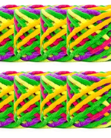 BATELO 8 Skein Soft Chenille Yarn Velvet Blanket Yarn Thick Fluffy Plush Yarn for Crocheting and Knitting Scarf Hat Doll DIY Project (Multicolor 3)