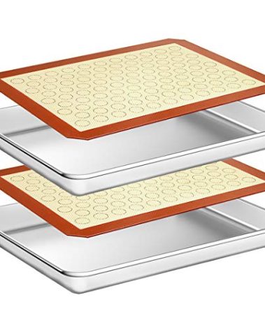 Wildone Baking Sheet with Silicone Mat Set, Set of 4 (2 Sheets + 2 Mats), Wildone Stainless Steel Cookie Sheet Baking Pan with Silicone Mat, Size 10 x 8 x 1 inch, Non Toxic & Heavy Duty & Easy Clean