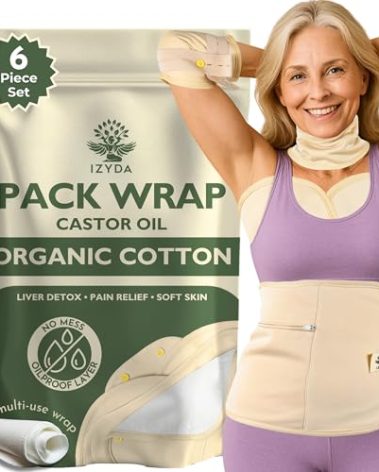 Reusable Castor Oil Pack Wrap Organic Cotton Flannel, 6Pcs Organic Castor Oil Wrap Stomach Neck Chest Knee, Castor Oil Compress for Liver Detox, Anti Oil Leak (Oil Not Included)
