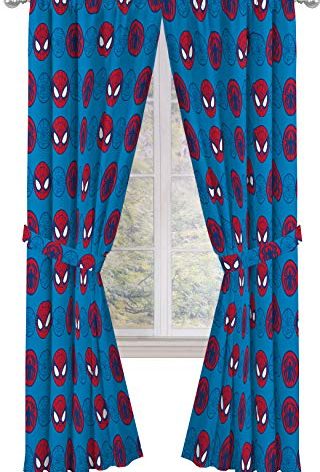 Jay Franco Kids Window Drapes - 4 Piece Curtain Set Includes 2 Tiebacks, Beautiful Bedding Room Décor and Easy Set Up, Blue - Super Hero Adventures, 84 Inch