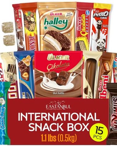 Eastanbul International Snack Box, 15 Chocolate Assortment Bars, Turkish Exotic Snacks, Assorted Candy Variety Pack of Foreign Exotic Candy Box of Assorted Chocolate
