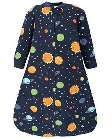 Hudson Baby Unisex Baby Premium Quilted Long Sleeve Sleeping Bag and Wearable Blanket, Solar System, 6-12 Months