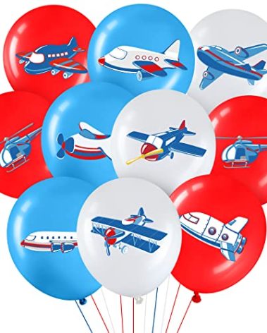 Harrycle 45 Pieces Airplane Balloons Bulk Airplane Theme Party Decorations Blue Red White Time Flies Birthday Balloons for Kids Boys Girls Birthday Aircraft Baby Shower Theme Party Supplies