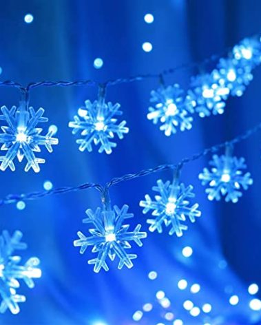 CESOF Christmas Lights, 20 Ft 40 LED Blue Snowflake String Lights Battery Operated Fairy Lights Hanging Lights for Bedroom Patio Room Party Home Xmas Decor Indoor Outdoor Christmas Tree Decoration