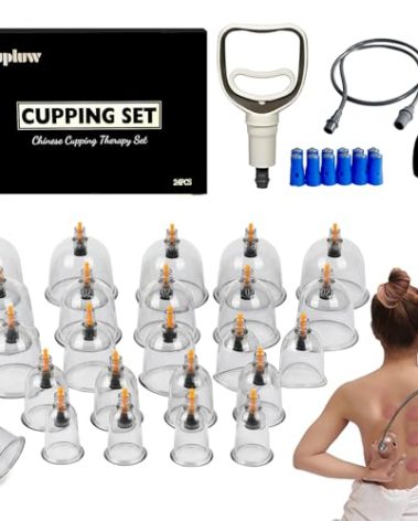 Cupluw Cupping Set, 24 Cups Cupping Kit for Massage Therapy, Chinese Cupping Therapy Set with Magnetics, Professional Vacuum Cupping Set for Cellulite Reduction Muscle Pain Relief with Manual Pump