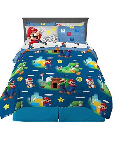 Franco Super Mario Bros. Kids Bedding Super Soft Comforter and Sheet Set with Sham, 7 Piece Queen Size, (Official Licensed Product)