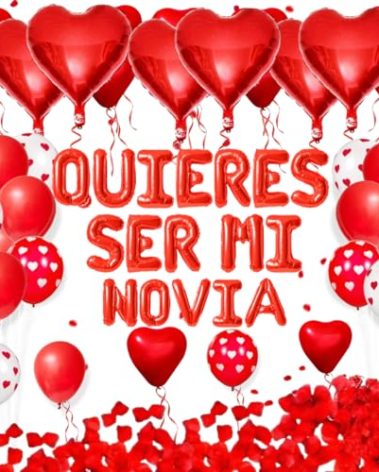 QUIERES SER MI NOVIA Ballon- Red Will You Be My Girlfriend Balloons - Quieres Ser Mi Novia Balloons 1000pcs Artificial Rose Petals Heart Ballon for Birthday Love Anniversary Decorations