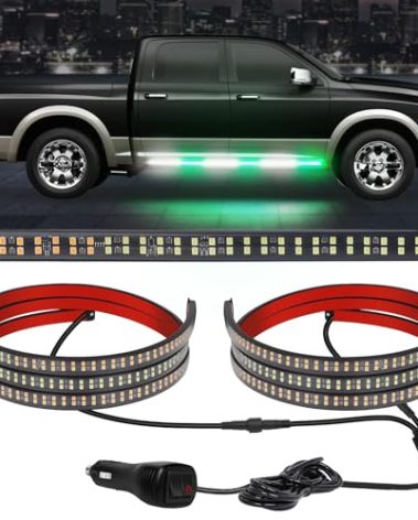 AINBIN 2 in 1 70 inch Green White Emergency Lights Strip 864 LED Running Board Strobe Warning Flashing Hazard Safety Firefighter Lights Flexible Waterproof for Vehicles POV Fire Trucks Pickup