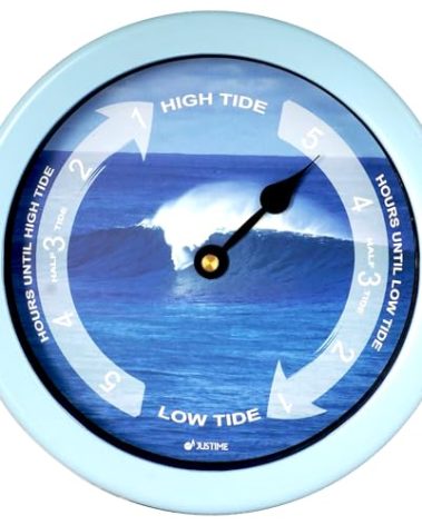 JUSTIME 8.5 Inch Atlantic Tide Clock for East Coast, High Tide Low Tide Clock with Plastic Water Resistant Case, Colorful Graphics Designed Home Wall Décor(TT022-Wave L Blue)