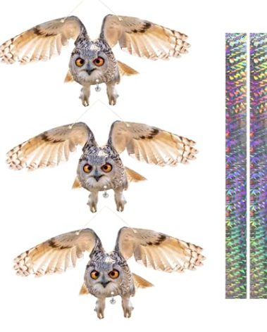 Kungfu Mall Fake Owl, 3PCS Reflective Hanging Fake Horned Owl Decoration, Owl Reflective Devices Outdoor for Outdoor Garden Yard