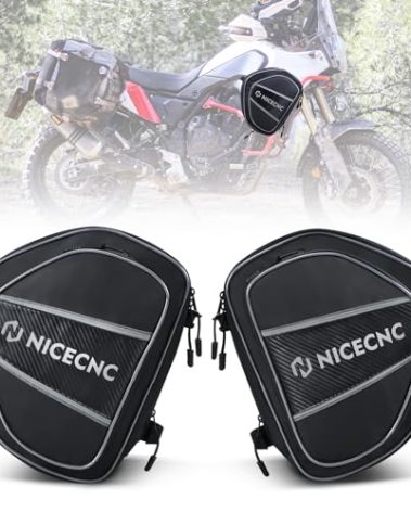 NICECNC Tenere 700 Motorcycle Crash Bar Bags 2pcs, 11L Expandable Motorcycle Frame Bag Tool Accessories Storage Bag Travel Luggage Bag Compatible with Yamaha Tenere 700, Easy to Install, Black