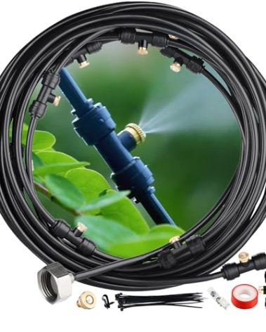 LOHASV9 Misting System, Misters for Outside Patio Pre Assembled Kit 30FT (9M) Mist Cooling System Outdoor Indoor Increasing Humidity Reducing Dust Use for Farm, Plant Watering, Road Building