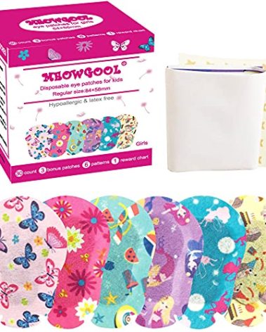 Meowgool Adhesive Eye Patches for Kids with Lazy Eye, 30+3 Bonus Patches, Bandages for Amblyopia 6 Fun Girls Designs, 1 Stickers Incentive Poster (Regular Size)
