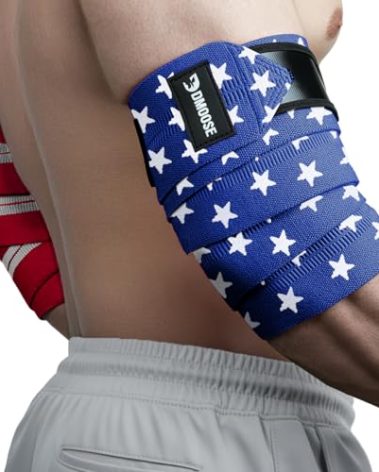 DMoose Fitness Elbow Wraps for Weightlifting (Pair) 40" Adjustable Brace for Joint Support, Pain Relief & Tendonitis - Elbow Straps for Weight Lifting, Bench Press & Gym Workouts (American)