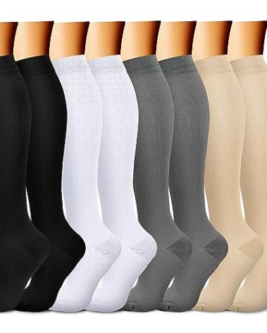 CHARMKING Compression Socks for Women & Men (8 Pairs) 15-20 mmHg Graduated Copper Support Socks are Best for Pregnant, Nurses - Boost Performance, Circulation, Knee High & Wide Calf (S/M, Multi 52)