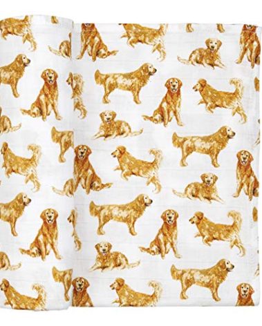Mud Pie Golden Retriever Print Muslin Baby Swaddle Blanket, 47" x 47"