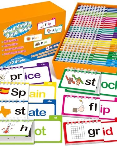 Zazopup 30 Read and Rhyme Flip Books,Word Family Build Book,Learn to Read Phonics Flash Cards,Sight Words Flash Cards Kindergarten Classroom Homeschool Learning Book,Phonics Flashcards,Reading Games
