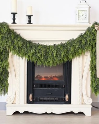 9FT Real Touch Christmas Cedar Garland - 1PCS, Artificial Pine Needles Garlands Realistic Fake Green Faux Garland for Holiday Fireplace,Table,Window,Stairs,Mante,Indoor Outdoor Decor