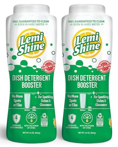 Lemi Shine Natural Dish Detergent Booster - Hard Water Stain Remover - Multi-Use Citric Acid Cleaner - 24 oz (2 Pack)