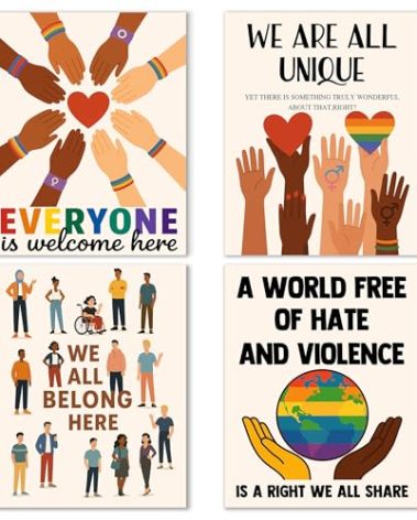Aychlithic Pride Wall Decor Poster Set - LGBTQ Pride Wall Art Decor, Diversity Posters for Classroom, Gay Queer Lesbian Wall Art Poster Prints for Classroom 8x10 Inch, Set of 4, Unframed