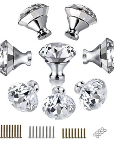 BTSKY® 40mm（1.57inches） Clear Glass Crystal Cabinet Knobs-Diamond Shape Wardrobe Door Knobs/Cupboard Drawer Pull Handle/Glass Dresser Knobs,Come with 3 Kinds of Screws (8 PCS)