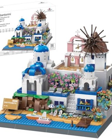 Apostrophe Games Santorini Building Block Set - 1380 Pieces - Model Building Blocks for Adults and Kids - Greece's Island Architecture Kit Famous Landmark Series