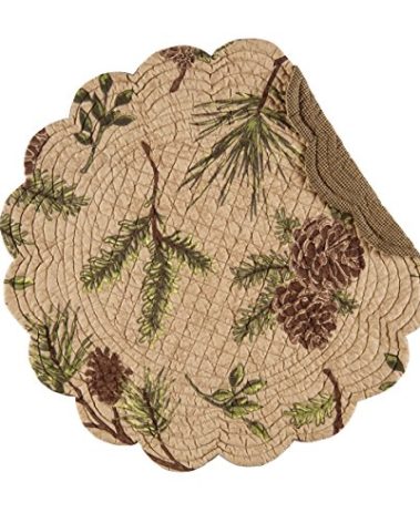 C&F Home Woodland Retreat Pinecone & Pine Needles 100% Cotton Round Scalloped 17" Single Placemat All Seasons Fall Autumn Harvest Summer Lodge Log Cabin Reversible Machine Washable Kitchen Dining
