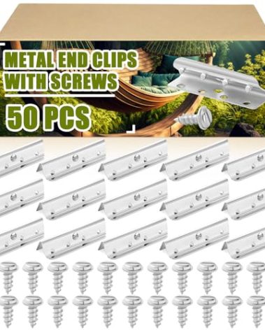 MorningRo 50 Pcs Metal End Clips for Rubber/Elastic Lawn Chair Webbing 2" Upholstery Spring Metal Lawn Chair Webbing Strap clips Replacement Kit with Screws for Couch Furniture
