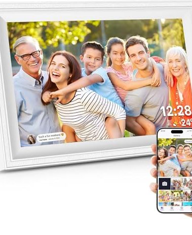 Smart White Digital Picture Frame WiFi Send Photos from Your Phone 16GB Storage 10.1inch 1280x800 IPS Touch Screen Digital Photo Frame Auto-Rotate Wall Mountable Photo Picture Frame Digital