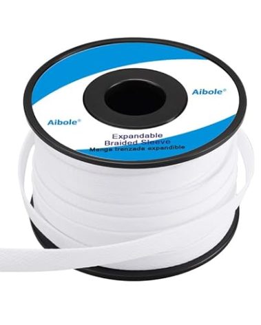 100Ft-1/2inch PET Expandable Braided Wire Sleeving,Wire Loom Cable Sleeve for TV,Computer,Home Theater,Automotive,Home Industrial,Electrical Wires,Chemical,Protect Cat from Chewing Cords,White