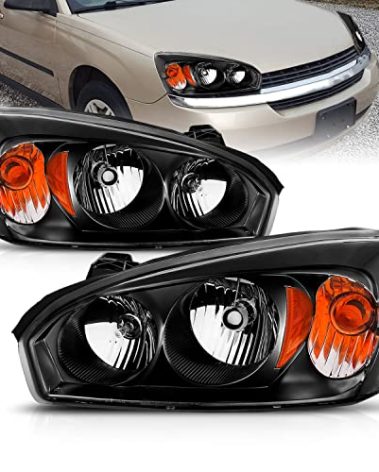 AmeriLite for 2004-2008 Chevy Malibu Factory Style Black Replacement Headlights w/Halogen Bulb Set - Passenger and Driver Side