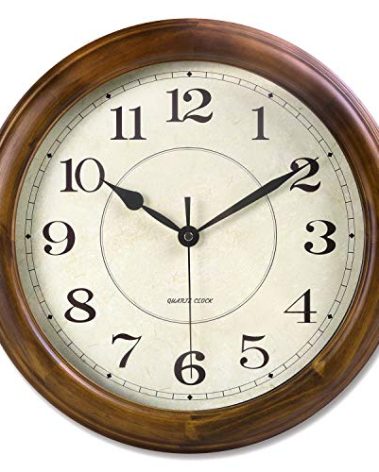 Kesin Wall Clock Wood 14 Inch Silent Wall Clocks Large Decorative Battery Operated Non Ticking Analog Retro Clock for Living Room, Kitchen, Bedroom