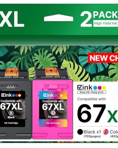 67XL Ink Cartridges Black/Color Combo Pack Remanufactured for HP Ink 67 67XL to Use with HP Deskjet 2855e 2800e 2755e 2827e 2700e 2700 2852e 4255e 2734e 4100 4000 Envy 6000 6055e Printer (2-Pack)
