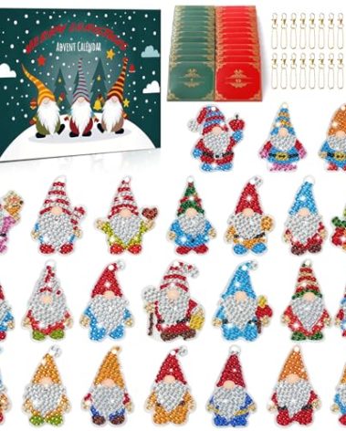 Christmas Diamond Painting Advent Calendar 2025, Diamond Art Advent Calendar with 24 Gnomes, DIY Crafts Advent Calendar, Keychain, Surprise Gift for Kids, Girls, Women, Adult (Green Box)