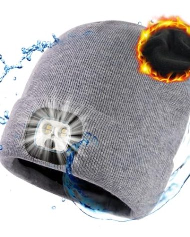TOP-EX Winter Wool LED Beanies Hats with Light Torch Rechargeable Waterproof Gifts for Men Women Dad Running Camping Dog Walking Big Head Grey X-Large XX-Large XL XXL