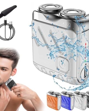 Skyworl Mini Shaver, Beard Shavers Portable Suitcase Design, Mini Portable Electric Shaver for Men Waterproof, Fast Charging Long Battery Life Double-Ring Magnetic Cutter (Silver)
