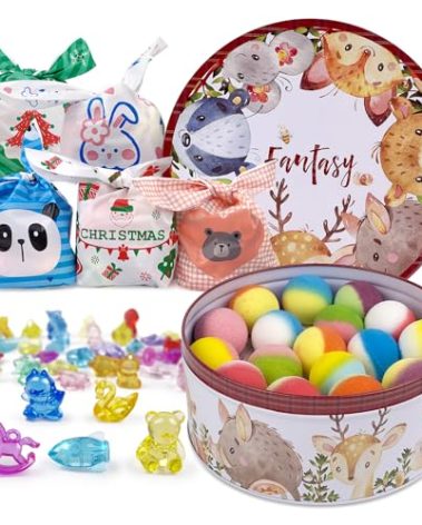 34 + 6 Bath Bombs with Crystal Toys Inside for Kids, 34PCS Organic Surprise Bath Bomb Gift Set for Christmas, Birthday, Easter, Natural Fizzy Bath Home Spa, 6PCS Gift Bags for Girls and Boys