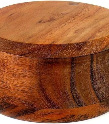 Kaizen Casa Acacia Wood Salt or Spice Box with Swivel Cover perfect for keeping table salt, gourmet salts, herbs or favorite seasonings, close at hand on your countertop.