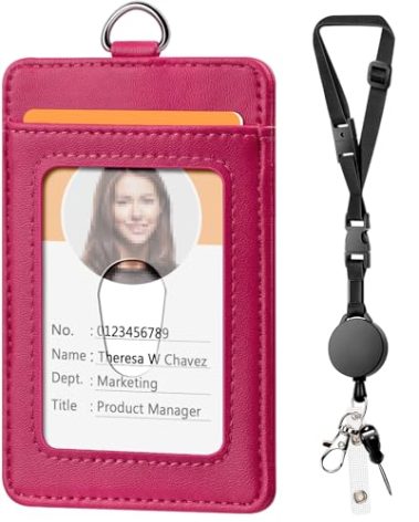 Leather Badge Holder and Adjustable Retractable Lanyards, Quick Release Buckle and Safety Breakaway Lanyards with Swivel Metal Clasp for Offices, Staff, Students, Employees