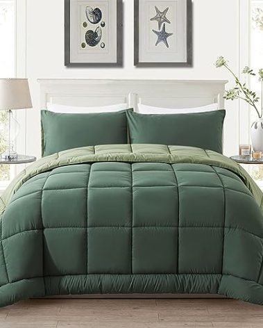 DOWNCOOL King Size Comforter Set -All Season Bedding Comforters Sets with 2 Pillow Cases -3 Pieces Bed Set Down Alternative King Bedding Set -Double Green King Comforter Set(102"x90")