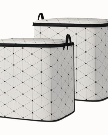 Dawuyu king comforter storage bag,clothes blanket bedding pillow quilt organizer for closet,fabric moving bags with portable handles and zipper 95L(2pack)