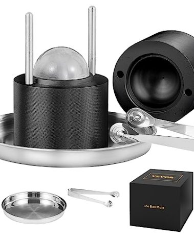 VEVOR Ice Ball Press, 2.4" Ice Ball Maker, Aviation Aluminum Ice Ball Press Kit for 60mm Ice Sphere, Ice Press with Tong and Drip Tray, for Whiskey, Cocktail, Bourbon, Scot on Party & Holiday, Black