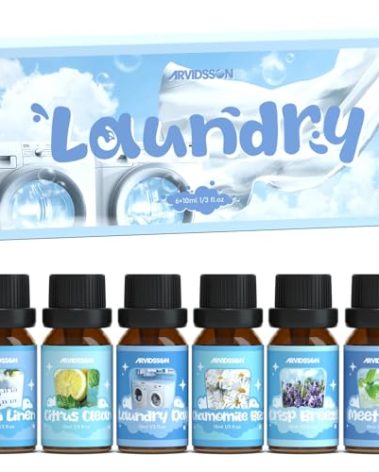 Laundry Collection Essential Oil Set, ARVIDSSON Natural Clean Fragrance Oil for Diffuser, Aromatherapy Oil Gift Set Includes Fresh Linen, Citrus Clean, Chamomile Bliss, Crisp Breeze, Minty
