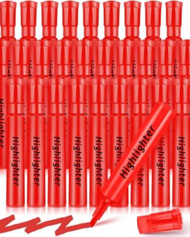 Qilery 30 Pack Highlighters Bulk, Tank Style Chisel Tip Highlighters Markers Quick Drying for Kids and Adult Coloring, Classroom Home Office School Supplies (Red)